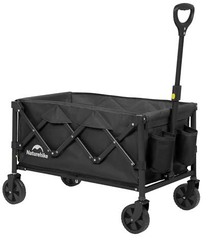 Naturehike Carretto a Mano, Carrello da Trasporto da 100 Kg 140 Litri Per L'Utilizzo su Qualsiasi Terreno, Carrello da Giardino con Ruote Girevoli A 360°, Maniglia Regolabile, Carrello da Campeggio