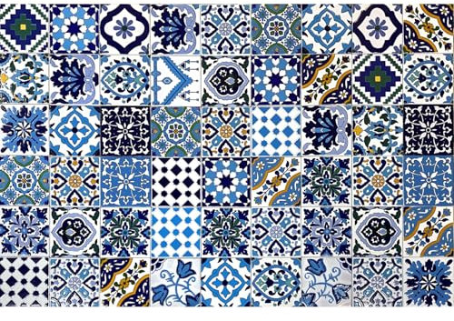 54 Mattonelle Premium Selection in Ceramica Smaltata - Blue Marine - 10x10 cm spessore 0,6 cm - Mattonelle Tunisine realizzate con Serigrafia Artigianale - Adatte a rivestimento