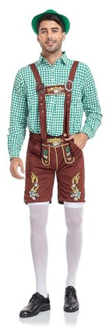 Premium Lederhose Herren Tracht Trachtenhose Kurz Original Trachtenlederhosen Lederhosen mit Trachtenhemd Hosenträger Trachtenhut Schwarz Lederhosen Trachtenlederhosen Oktoberfest Outfit