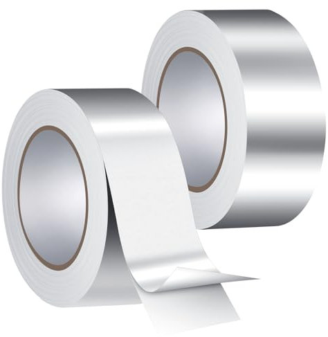 Williyatt Aluminium Klebeband,2 Rollen 50mm x 50 m Aluminiumband silber, Wasser Für Hohe Und Niedrige Temperaturen, zum Versiegeln, Reparieren