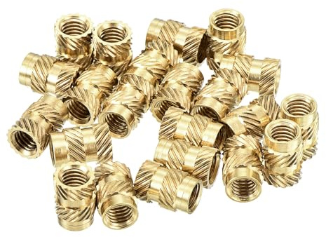 sourcing map Knurled Insert Nuts, 100Pcs M5 x 10mm L x 7mm OD 3D Printing Brass Nuts Female Threaded Inserts Brass Heat Set Insert Embedment Nut
