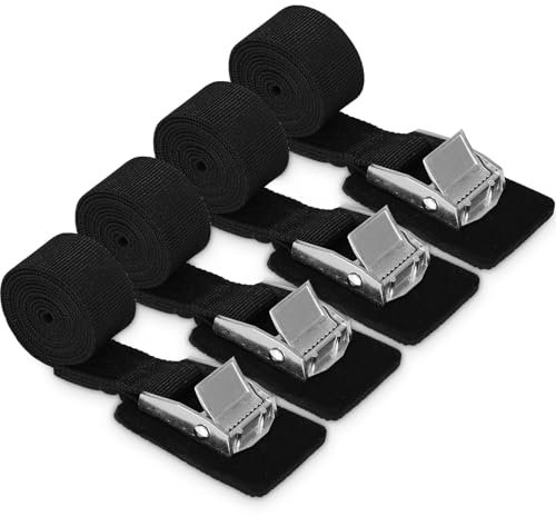 LEAZZLE 4 Pezzi 100cm x 25mm Cinghie di Fissaggio, Cinghie a Cricchetto Nero con Fibbia a Camma, Imbottite, Cinghia a Cricchetto per Moto, Portabici, Bici, Camion, Bagaglio, Rimorchi, Portata 200 KG