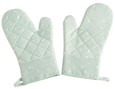 FEFEF Gardening Work Gauntlets,Work Gloves,Canvas Oven Mitts Heat Resistant, 1 Pair of Machine Washable Microwave Oven for Kitchen, Cooking, Baking(Green)