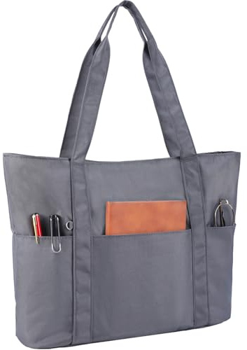 MAYMOONER Bolsa grande de nailon para laptop de 15.6 pulgadas, con compartimento para laptop, cremallera, para el trabajo, enfermera, universidad, profesor, gris, Talla única