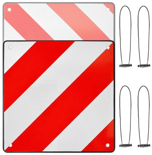 PTILSERY Reflektierendes Schild mit 4 Bungee-Seilen, 50 x 50 cm, hohe Sichtbarkeit, reflektierendes Warnschild für Fahrradträger und Anhänger
