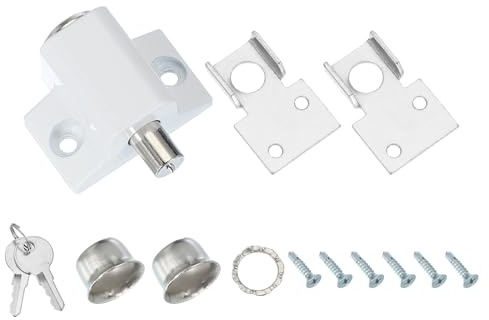 sourcing map Sliding Window Locks Push-in Sliding Window Security Lock with Keys, Sliding Door Keyed Locks for Up and Down Window, Horizontal Sliding Window Doors, White 1 Set