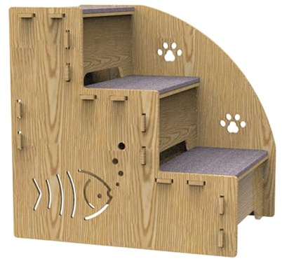 Hundetreppe aus Holz, 3 Stufen, tragbar, Hundesofa, Klettern, Holzstufe, Hundetreppe, rutschfest, ausgewogene Innenrampe, Haustierleiter für Sofa, für kleine Hunde, 35 x 26 x 35 cm