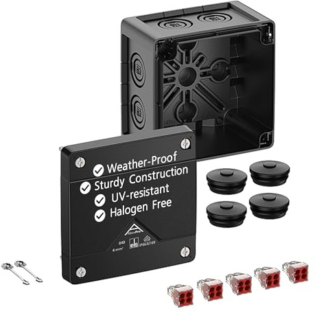 Spelsberg Abox Pro 040-4²/sw - IP66/IP67/IP69 Junction Box with Cable Connectors Accessories - Electrical Enclosure with Screwless Terminals - Rated 450V for Industrial & Outdoor (Black)