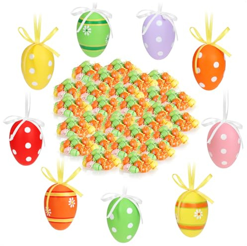 com-four® 576x handbemalte Ostereier zum Aufhängen 6 cm, pastellfarbene | bunte Deko-Eier mit Bändchen zum Anhängen