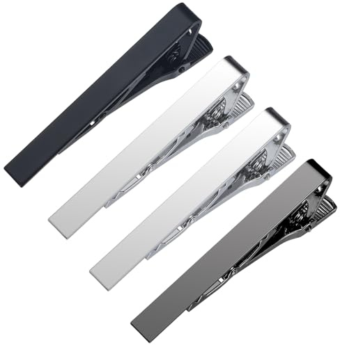 4 Pcs Silver Tie Clips Set Black Skinny Tie Clip for Men Necktie Clips Pins Suitable Regular Ties Wedding Anniversary Business Mens Father Male Friend Festival Gift 2.17 × 0.24 × 0.75 Inches Copper