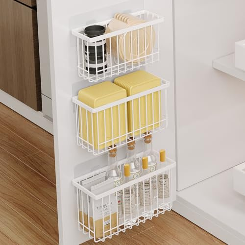 Mustorn 3 Stück Küchenschranktür-Aufbewahrungsbox，Selbstklebende Küchenschranktür Organizer Tupperdosen Organizer Wandmontierter Organisator Korb Küche Behälter Klein Ohne Bohren(Weiß)