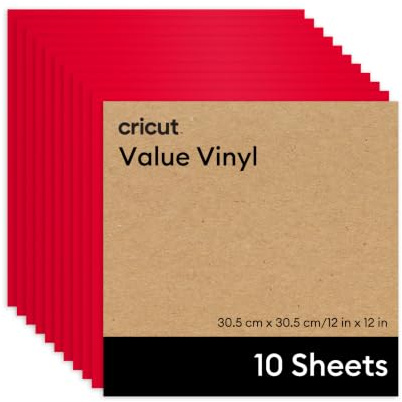 Cricut Vinylfolie für Plotter im Vorteilspack | 10 Blatt | 30,5 cm x 30,5 cm | Selbstklebende, permanente Plotterfolie für alle Cricut Schneidemaschinen | Rot