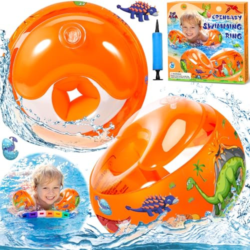 CYJJYZ Brassard Enfant 1 2 3 4 Ans, Brassard Bebe 1-4 An, Brassard Bébé 6-18kg, Dinosaure Orange Brassard Fille Garçon, Brassard Piscine Enfant Gonflable, Aides à la Natation Pour Enfants