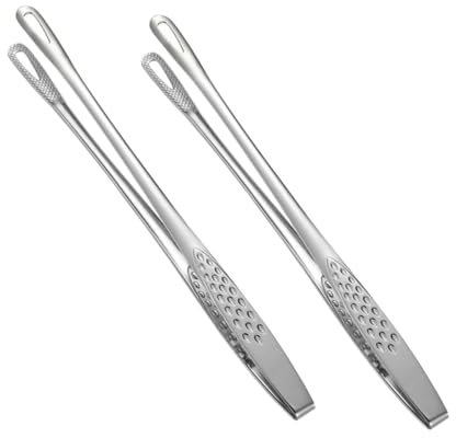 Mobestech 2pcs Stainless Steel Food Tongs Japanese Style BBQ Kitchen Serving Clips for Grilling Fried Fish Steak