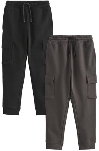 NEXT Garçon Pantalon de Jogging Cargo Coupe Slim, Lot de 2 Noir/Gris 16 Ans