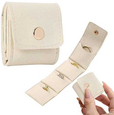 Mini Reise Schmucktasche, Tragbare Faltbare Reise Schmuckrollen Mit Schnalle, Kleines Schmuck Reiseetui Mit Fächern, Schmuckbeutel Für Unterwegs, Reiseschmuck Organizer Für Ohrringe, Ringe(creme)