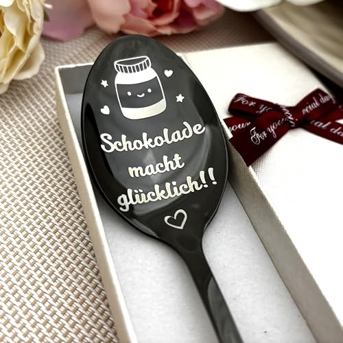 Gravierter Löffel – personalisierbar, wählbare Größe und Farbe, für Schokolade, Marmelade, Nussaufstrich und Joghurt, Geschenk mit Verpackung nach Wahl