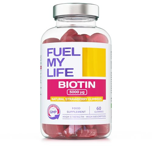 Biotin Gummies 10,000mcg – 60 Vegan Vitamins - Natural Strawberry Flavoured Two Yummy Gummy Daily Dose - Supports Normal Skin & Hair Growth - Chewable - No Artificial Sweeteners – UK Made