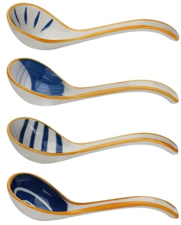 NESTINGHO Cucharas Japonesas de Sopa de Cerámica Delicadas y Elegantes, Paquete de 4 Piezas para Cocina en Casa y Comidas Chinas
