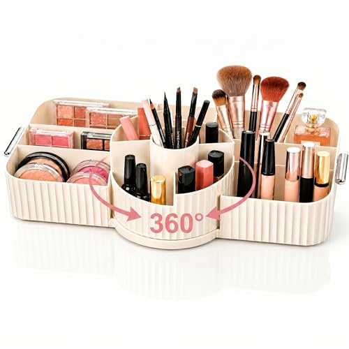 AJIEQAQ Kosmetik Organizer 360° Drehbar, Acryl, Creme | Make Up Aufbewahrung, Pinselhalter & Schminktisch Organizer, Für Skincare, Lippenstift und Parfüm, Großer Schmink Organizer