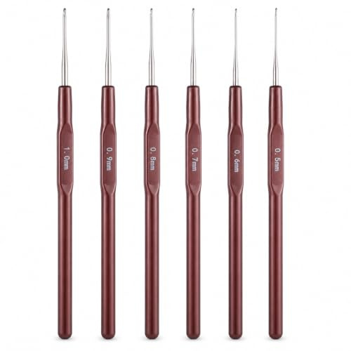 6 Stück Kleine Größe Häkeln Set, Spitze Leichte Häkelnadel, Ergonomische Spitze Häkelnadeln Größe, Häkelnadelset für Dünnes Garn 0,5 mm bis 1,0 mm für Stricken Schal Handschuhe Socken Hüte