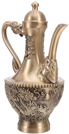 Gatuida Carafe à Vin Vintage en Laiton 300ml Décor Dragon Haut et Fin, Résistante à L'usure, Usage Polyvalent pour Petits Espaces et Occasions Festives
