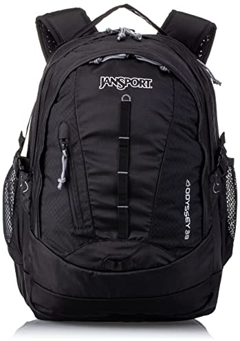 JanSport Odyssey Laptop Backpack for 15” Computer or 3L Hydration System, Black - Large Bag Adults with Tuck-Away Hip Belt, 2 Main Compartments - Premium College Essentials
