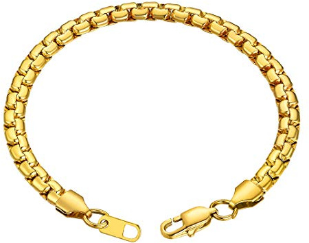 GoldChic JEWELRY Bracciale a Catena con Scatola Tonda in Oro, Bracciale Uomo Oro 6 mm per Uomo, Bracciale Catena Oro 22 cm bracciale oro uomo bracciale uomo acciaio inossidabile