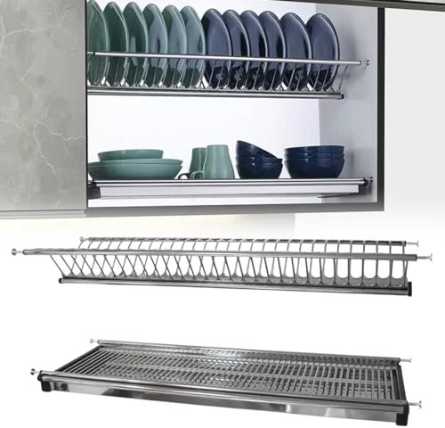 Evotrade Scolapiatti in Acciaio Inox ad Incasso con Molle Regolabili - Per Mobile Pensile - Kit con Raccogli Gocce e Griglia Bicchieri (Per Modulo 90 CM)