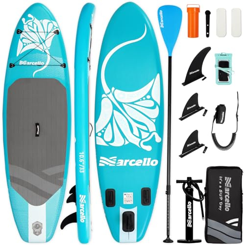 Humberto Inflatable Stand Up Paddle Board, 10‘6×33×6 Premium SUP Board with Hand Pump, Leash, Repair Kit, Waterproof Phone Case and Backpack, Paddle Board for Adults (turquoise manta)