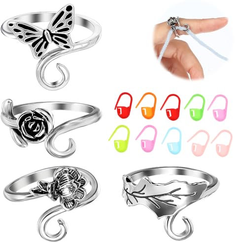 YUXIANLB 4-Teiliger Verstellbarer Häkelgarn-Spannring Zum Häkeln Häkelspannungsring Häkelring Für Finger Garnführung Für Finger Strickspannungsringe