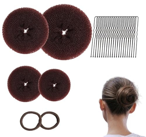 4 Stück Duttkissen Haar Donuts,Dutt Kissen Set,Dutt Maker mit 2 Haarband und 10 U-Form Haarspange,Donut Haare Frisurenhilfe Set,Duttkissen Groß und Klein für Kinder und Frauen