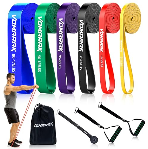 VOMARAK 6 Level Resistance Bands, Pull Up Bands, Pilates Equipment, Elastic Bands, Gym Equipment, Exercise Band, Resistance Band Women & Men, Home Gym, GYM Bands set with Handles & Door Anchor