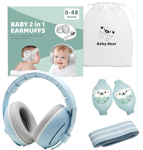 Casque de protection auditive 2 en 1 pour bébé, cache-oreilles pour nouveau-né, avec réduction du bruit et bandeau réglable, casque anti-bruit pour bébés en avion et familles actives en déplacement