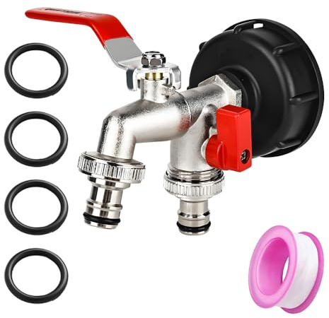 Water Butt Tap, IBC Tank Fittings Outside Tap Kit Water Tank with 1/2 Inch Connection IBC Adapter for S60x6 Water Storage Tank Garden