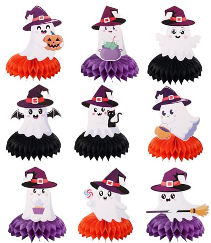 9pcs Halloween Honeycomb Centerpieces, Halloween Table Centerpieces Funny Spooky Honeycomb Table Topper Decorations for Baby Show Birthday Party