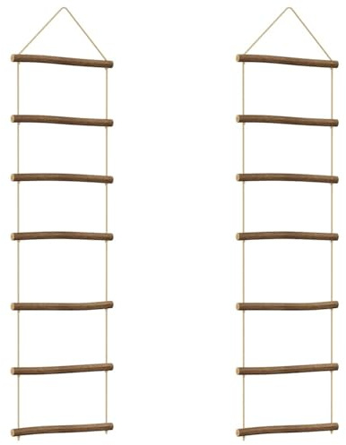 Gecheer Rustic Wooden Ladder Wall Decor | 7 Branches, 30cm Length, Indoor Use | Natural Branches & Hemp Rope Model4101014