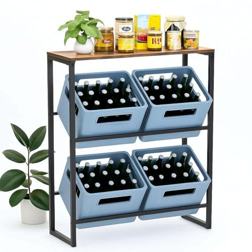 DanDiBo Scaffale per casse di bevande con ripiano, 4 casse, in metallo, colore nero, 96658