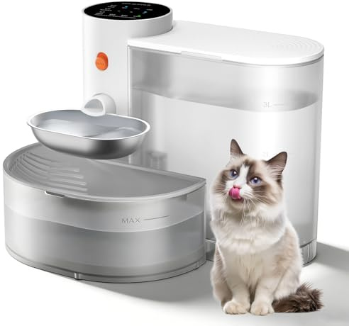 Trinkbrunnen für Katze Kabellos ohne Filter, 3.8L Katzenbrunnen Kabellos | mit Abwasser-Trennungs-System, Katzen Wasserbrunnen mit Akku 2000mAh, BPA-frei, Ultra-Leiser Trinkbrunnen für Katze Haustier
