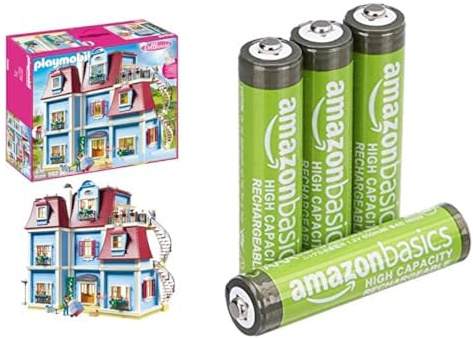PLAYMOBIL Puppenhaus mit Funktionsklingel, 4+ Jahre, 70205, & AAA Akkus Amazon Basics 4 Stück, 850mAh