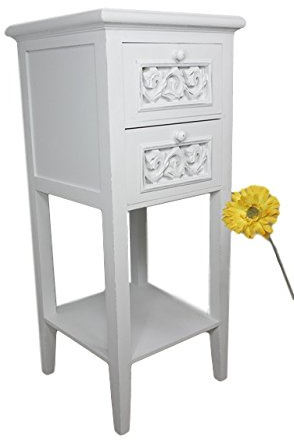 elbmöbel Telefontisch Weiss aus Holz Landhausstil Antik mit Schublade schmal (Weiß, H83 x B36 x T36cm)