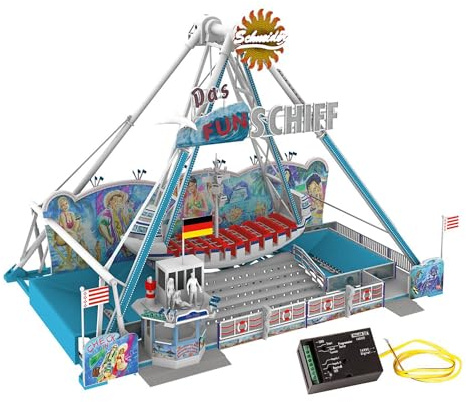 FALLER Fahrgeschäft FUN-Schiff Modellbausatz mit 252 Einzelteilen 285 x 183 x 210 mm I Modelleisenbahn Zubehör H0 I Modelleisenbahn H0 Schiffschaukel, Weiß