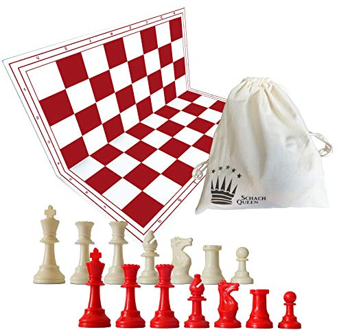 SchachQueen - Schachset rot/weiß - komplettes Schachspiel mit Schachbrett und Schachfiguren Plastik Feldgröße 57 mm Königshöhe 97 mm