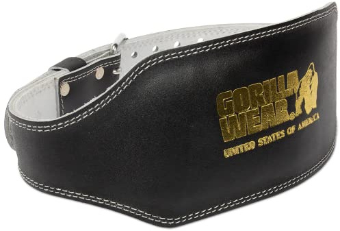 Gorilla Wear - 6 Inch Full Leather Padded Belt - schwarz/gold - Bodybuilding Krafttraining Gym Training Gewichtheben Unterstützung Stabilisierung mit Logos für Sport aus Leder, S-M