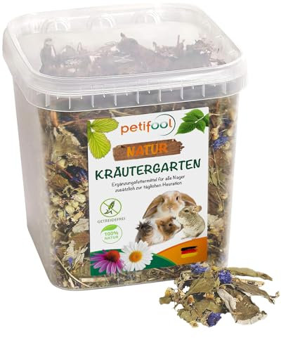 petifool Kräutergarten 400g - Ergänzungsfutter für Nager - natürliches Nagerfutter für Kaninchen, Meerschweinchen, Hamster, Chinchilla & mehr - ohne künstliche Zusätze - 100% Natur-artgerechtes Futter