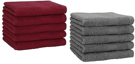 Betz 10 Stück Gästehandtücher Premium 100% Baumwolle Gästetuch-Set 30x50 cm Farbe dunkelrot und anthrazit