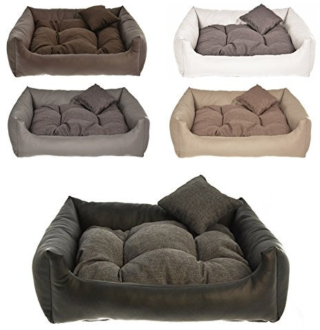 Hundebett Kunst Leder Hundekissen Hundesofa Katzenbett Hundekorb M L XL XXL XXXL (XL (ca. 90x75 cm), Schwarz)