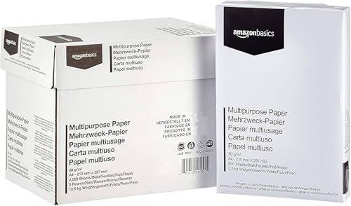 Amazon Basics Papier multiusage A4 80gsm, 2500 pièces, 5 lot de 500, blanc