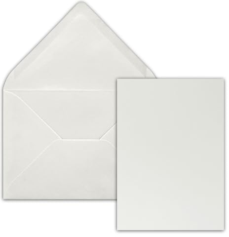 25 Stück Karte mit Umschlag Set - Einzel-Karten Din A5-14,8 x 21 cm hellgrau mit Brief-Umschlägen Din C5-15,4 x 22 cm hellgrau - Nassklebung