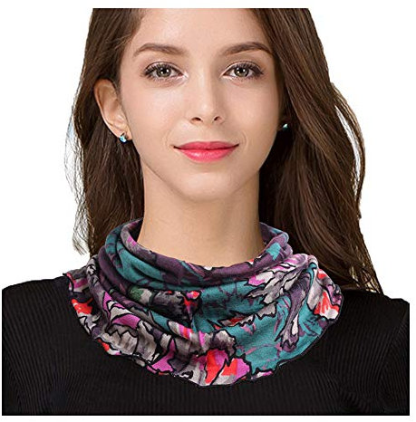 UK_Stone Damen 100% Wolle Schlauchschal Halstuch Unifarben Blumen Hahnentritt Leopard Muster Abnehmbar Faux Kragen